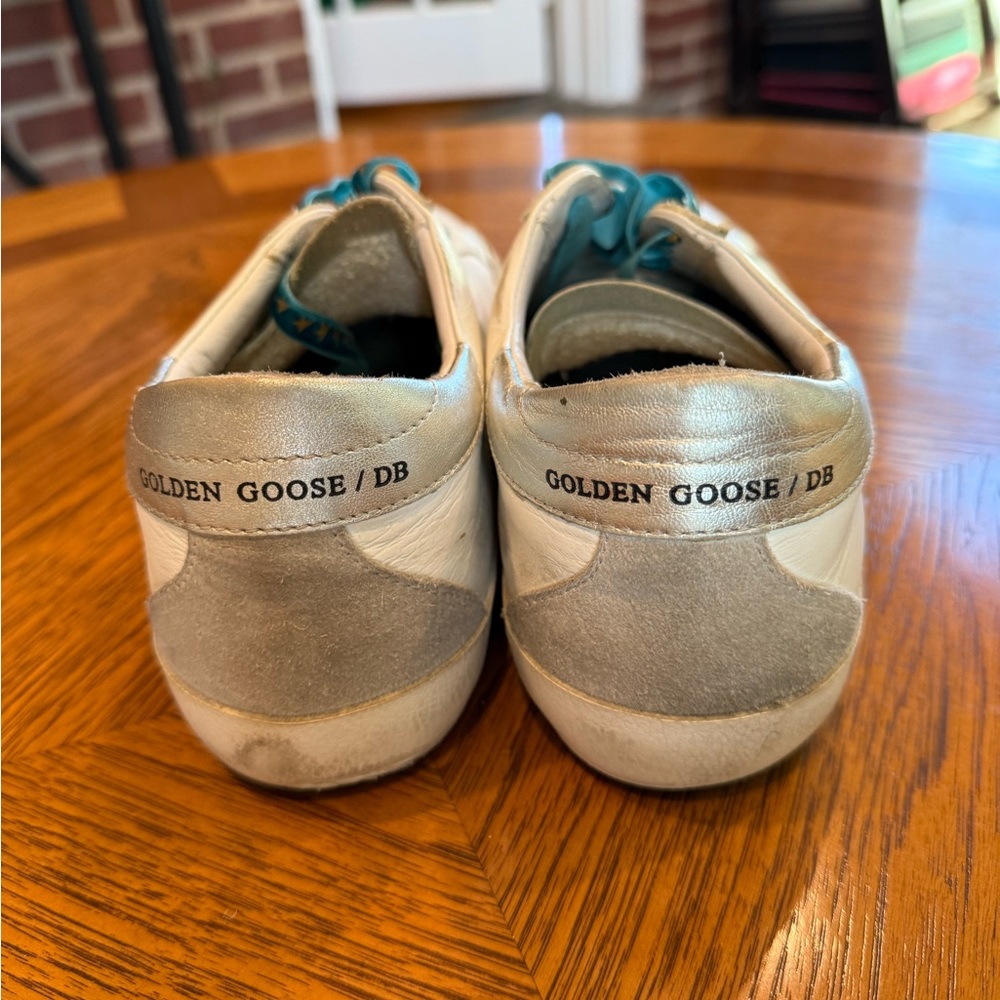 Golden Goose White Sneakers with Silver Star and Blue Laces - Picture 5 of 6